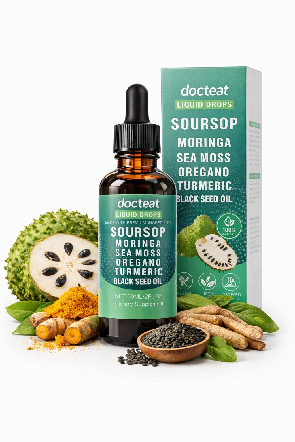 Soursop Liquid Drops 10-in-1 with Nori, Moringa, Turmeric, Black Seed