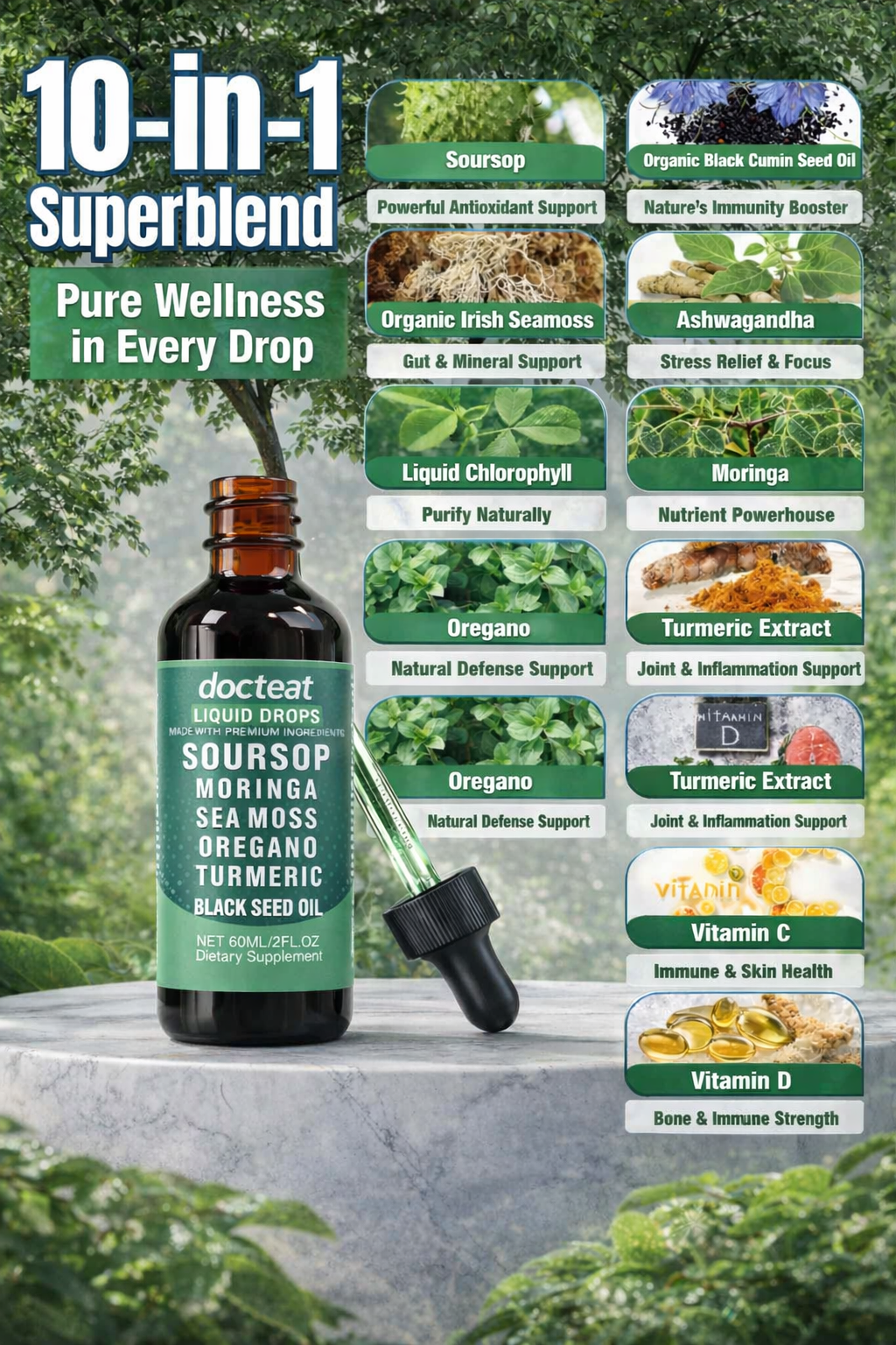 Soursop Liquid Drops 10-in-1 with Nori, Moringa, Turmeric, Black Seed