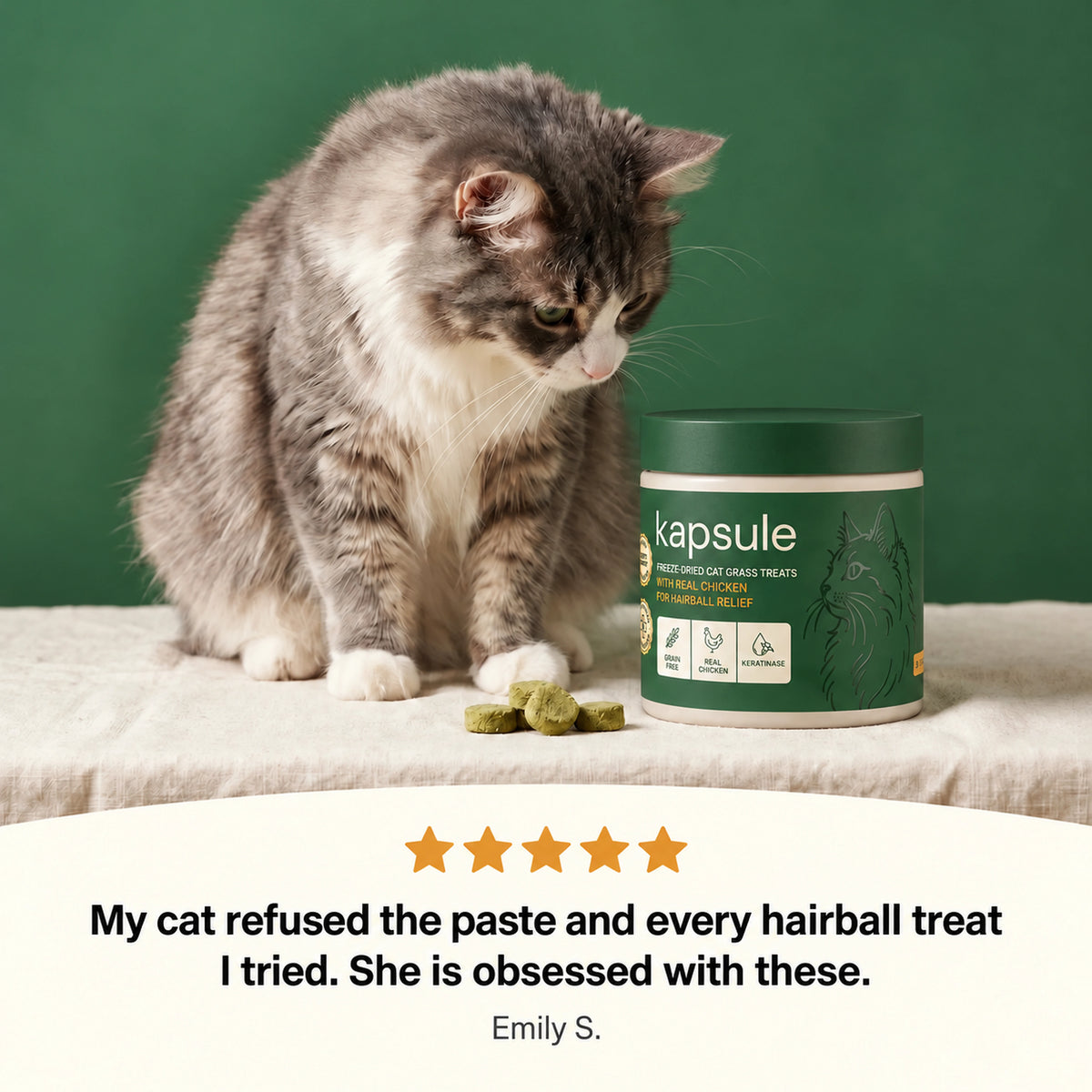 Freeze-Dried Cat Grass Treats for Hairball Relief
