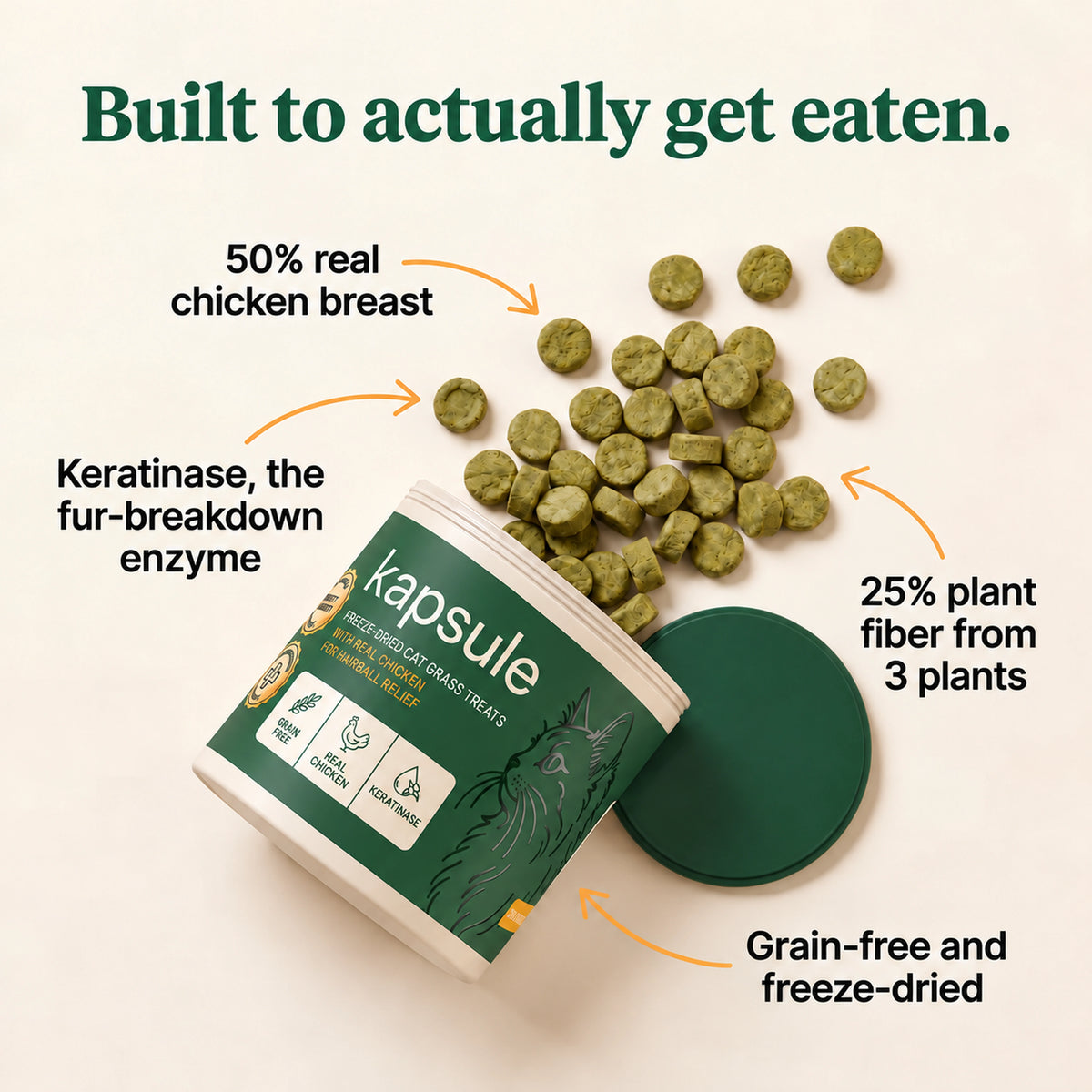 Freeze-Dried Cat Grass Treats for Hairball Relief