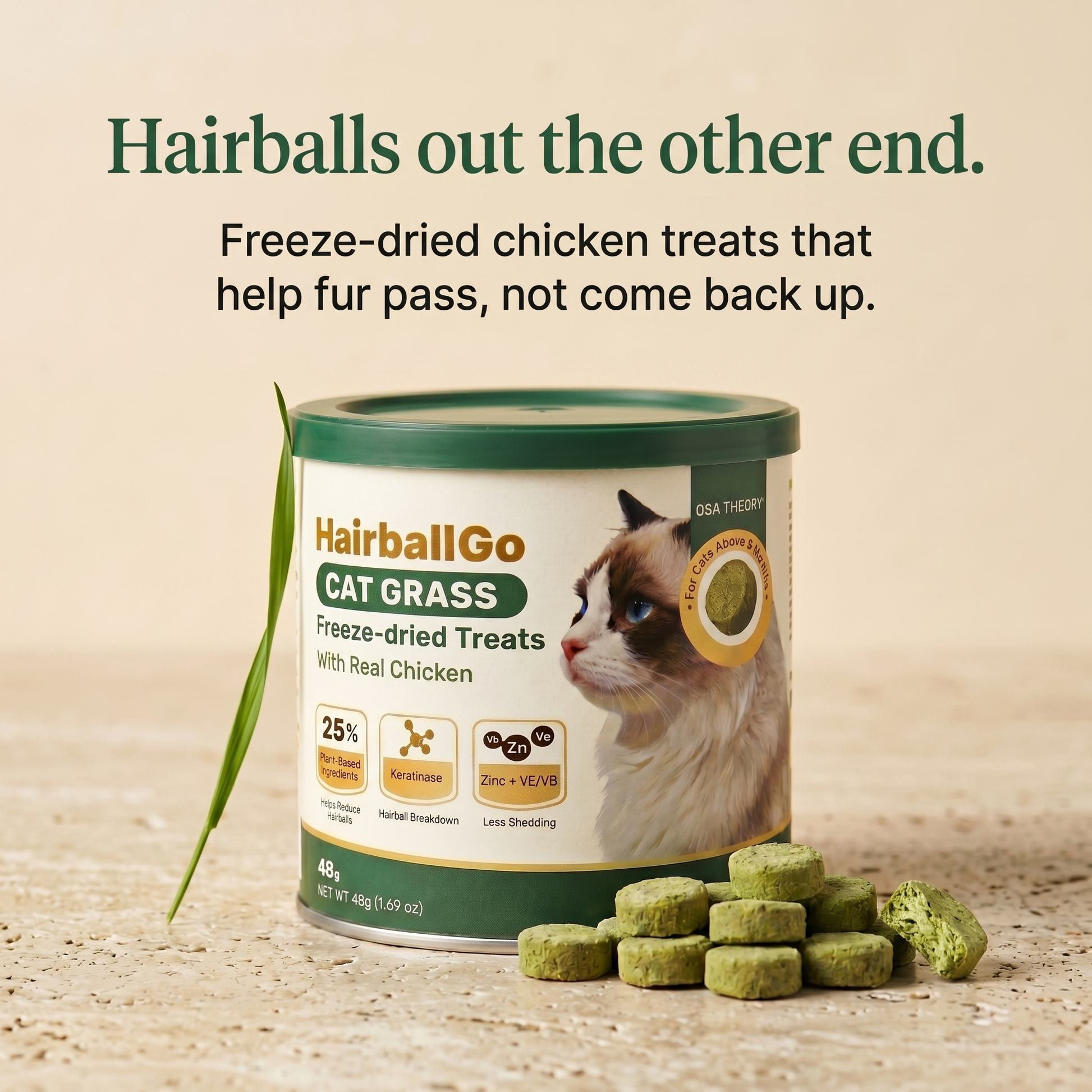 Kapsule Freeze-Dried Cat Grass Treats for Hairball Relief